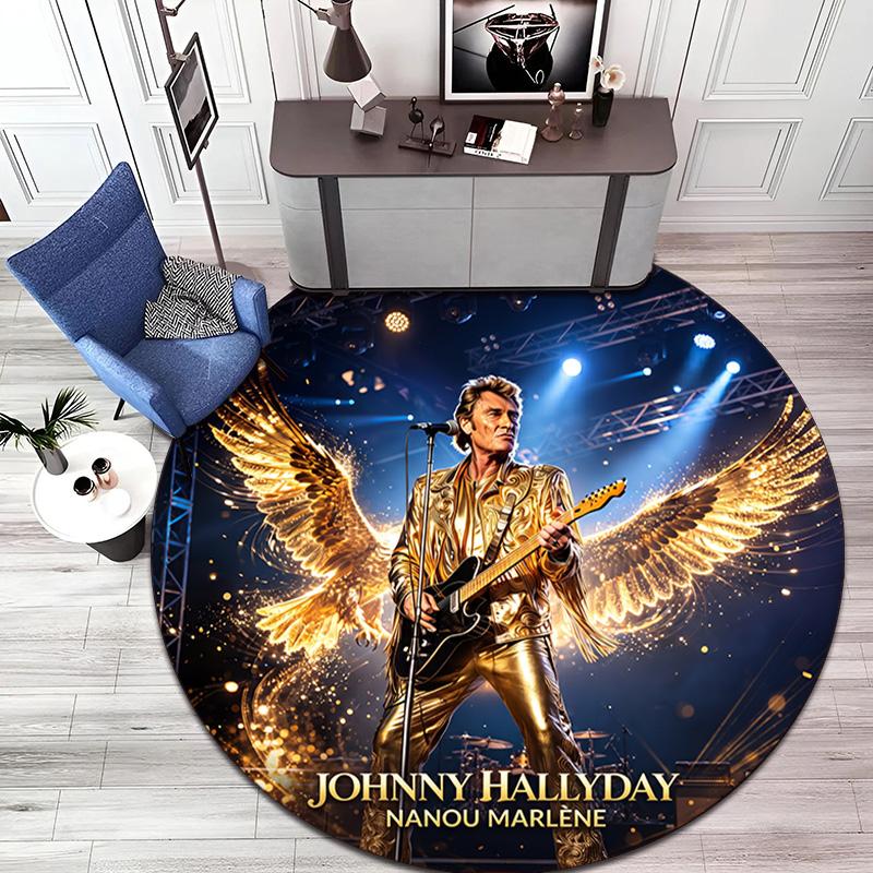 French legendary rock singer and actor Johnny Hallyday Round Carpet Soft Home Decoration Corridor Table and Chair Anti slip Outdoor Floor Mat rug H21