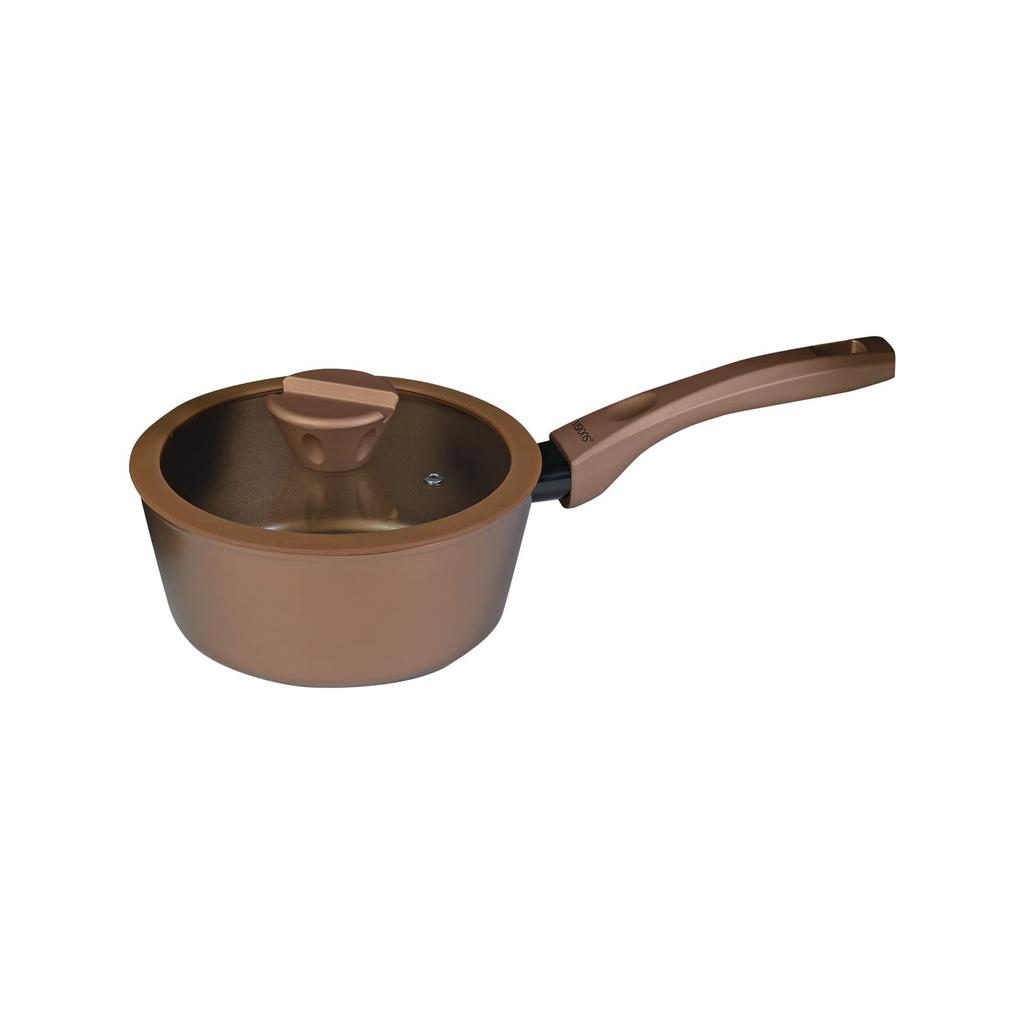 PEARL METAL VISIONS 18cm Saucepan with Glass Lid, Induction Compatible, Gold Coating, CP-8808