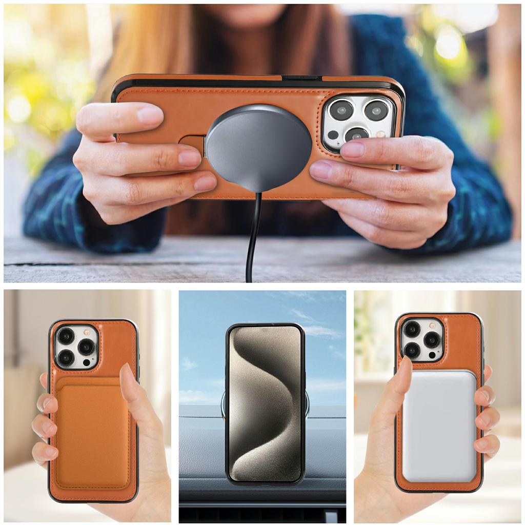 For iPhone 12 Pro Max Case Magnetic Kickstand PU Leather Coated PC+TPU Phone Cover