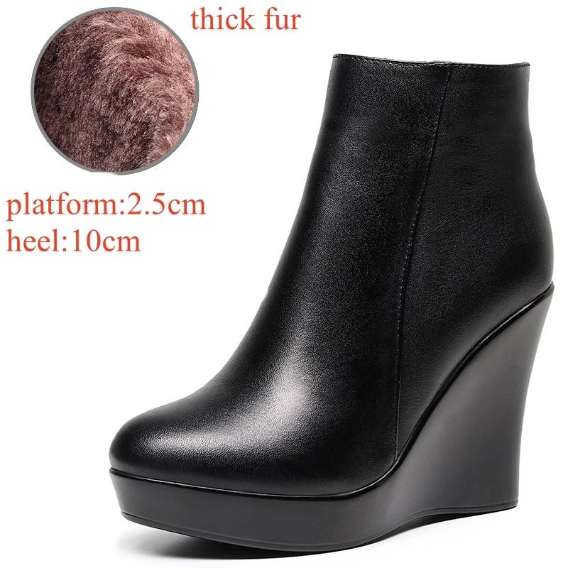 8cm 10cm Small Size 33-41 Comfortable Fall Winter Genuine Leather Boots Platform Wedges Shoes 2025 High Heels Ankle Botas Office