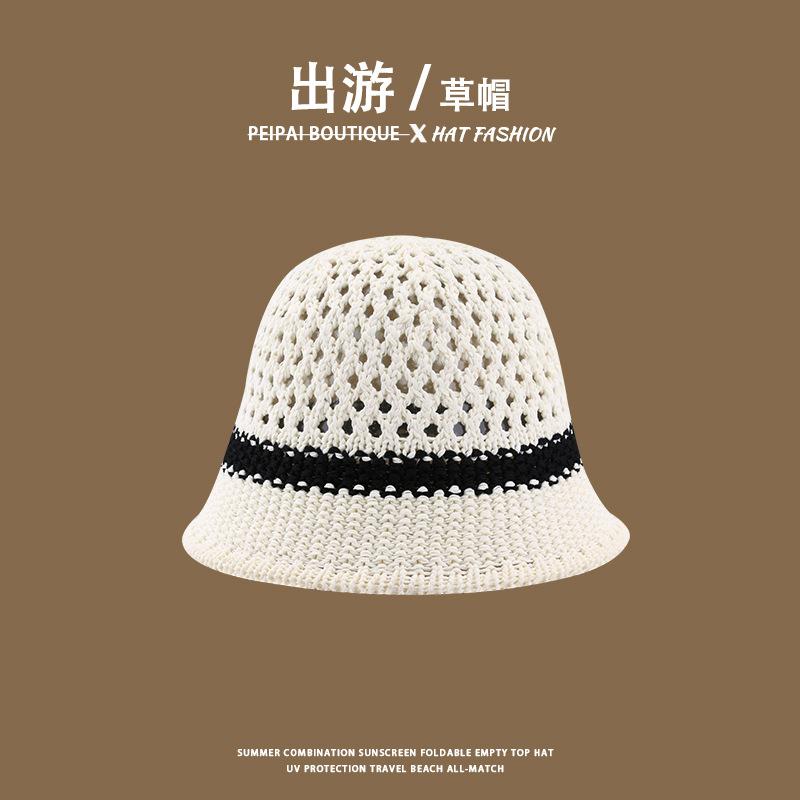 Women's Straw Hat Woven Sunshade Beach Hat Summer Hollow Breathable Bucket Hat Beach Sunshade Hat