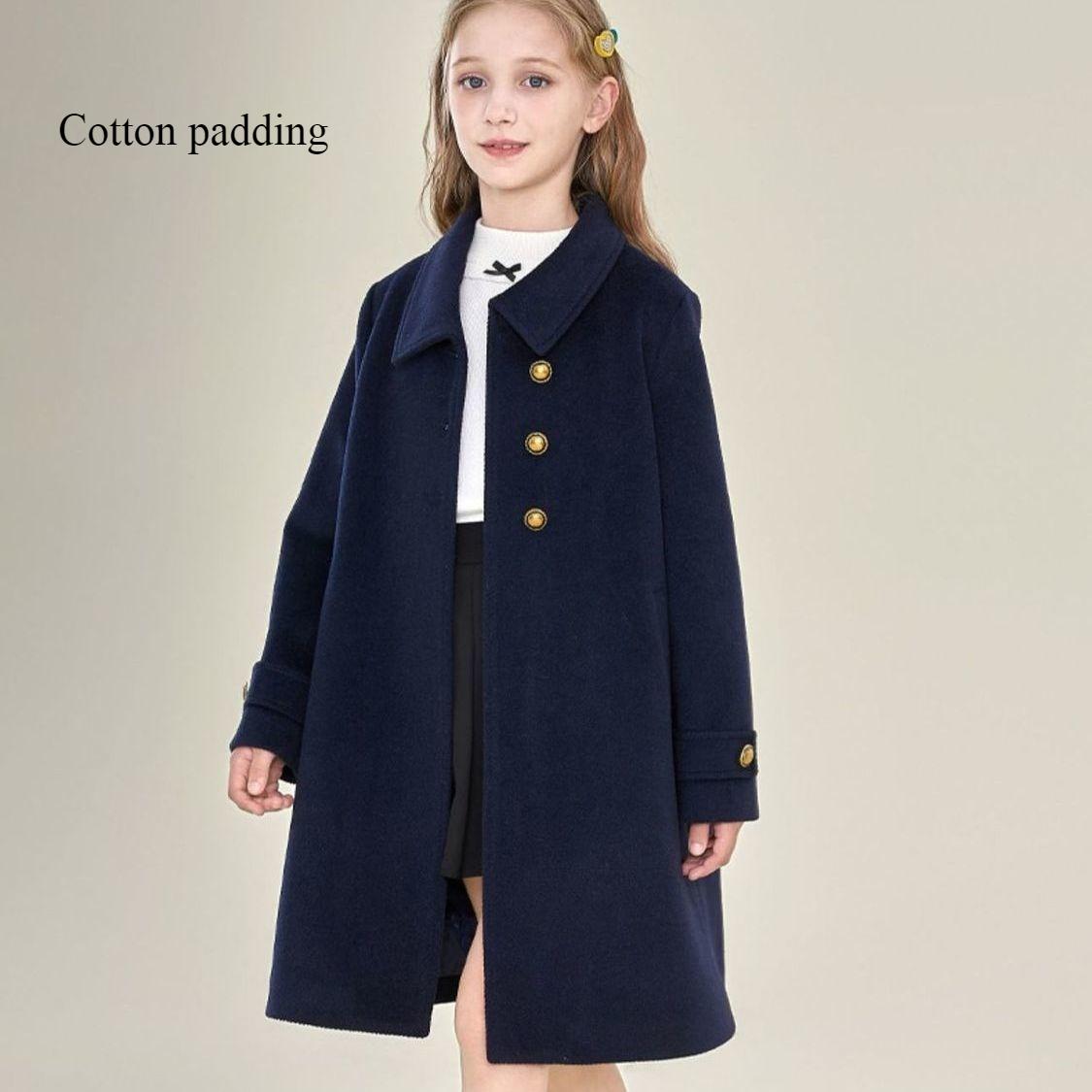 

Модне темно-синє вовняне пальто для дівчаток, вільне вовняне пальто з бавовняною підкладкою для дітей осінь-зима 130