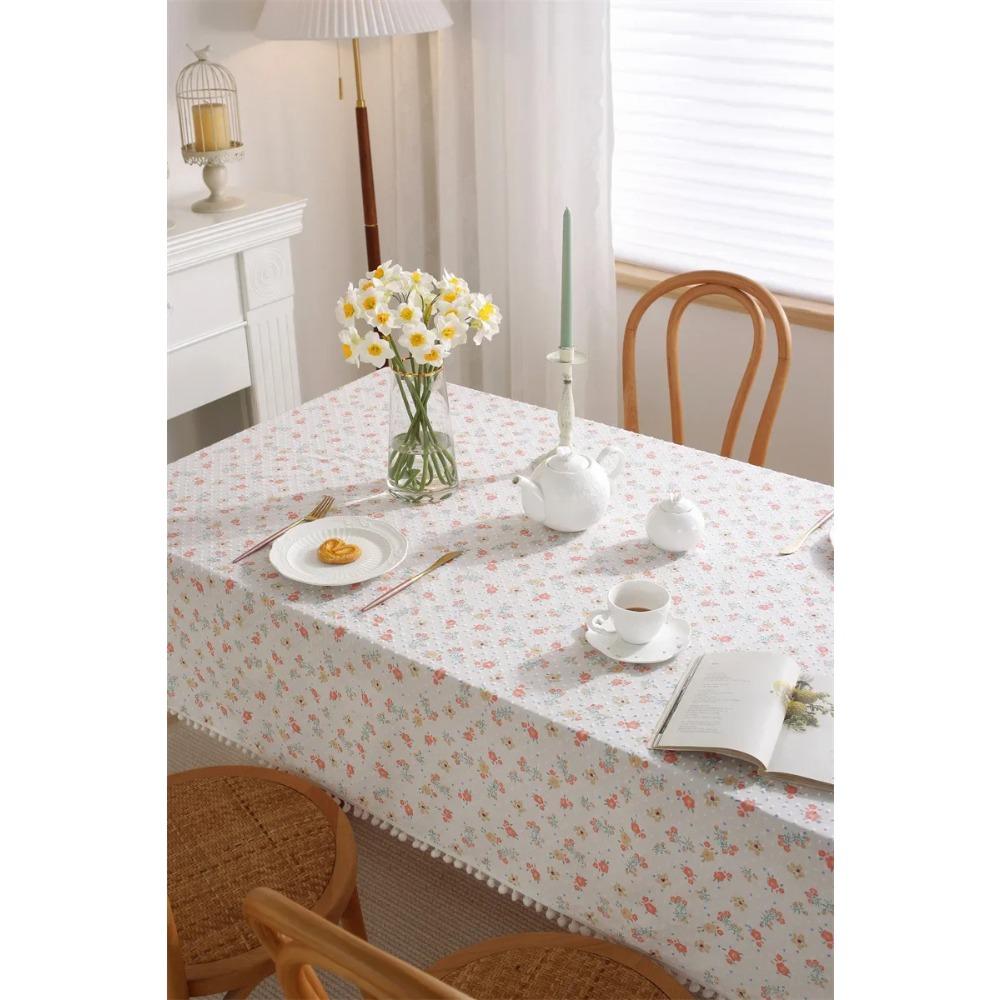 Pom Pom Floral Tablecloth Tea Table Decoration,Rectangle Table Cover For Kitchen Kitchen Dining Room,Home Party Tabletop Decor