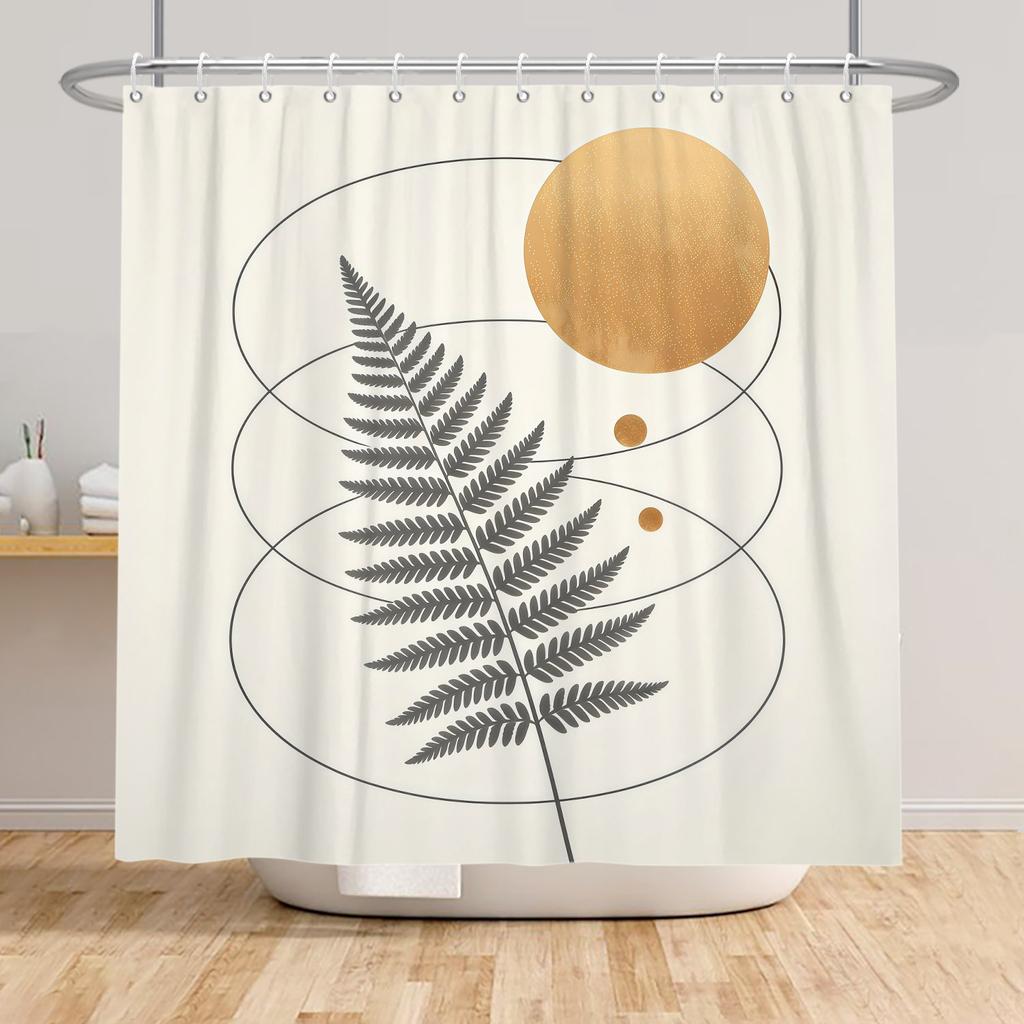 Tropical Rainfores Bathroom Shower Curtain Plant Green Leaves Simple Line Decor Waterproof Bathtub Bathroom Curtain With Hooks