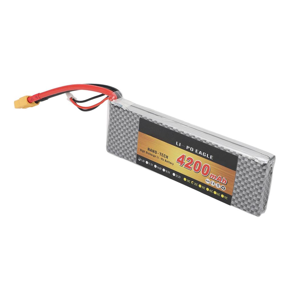 7.4V RC Drone Lithium Battery 2S 4200mAh 25C XT60 Connector Long Lasting Replacement Battery For RC