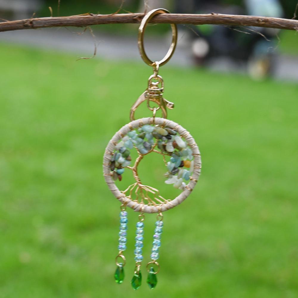 Car pendant, natural stone, dream catcher keychain, jewelry, handmade life tree, bag hanging, hanging accessories