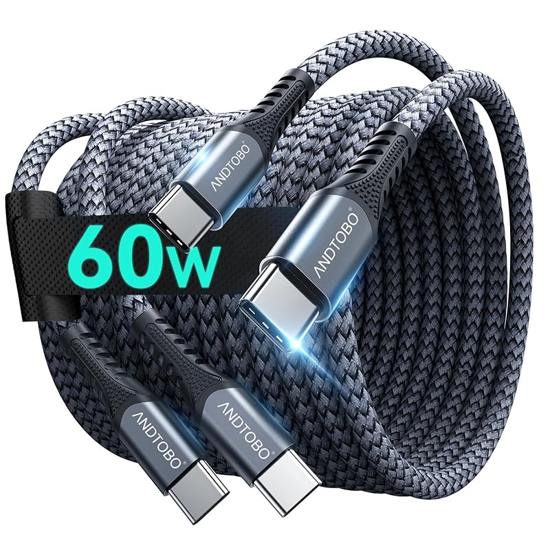 

Кабель USB C [Комплект из 2 2M+2M] Совместимый с ANDTOBO PD кабель быстрой зарядки 60 Вт типа C Прочный нейлоновый кабель для зарядки iPhone 16, кабель для зарядки iPhone 15