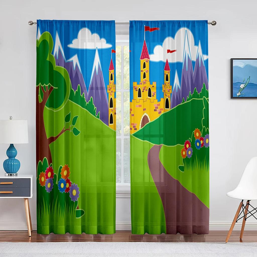 Rosa Sagoslott i Molnen Skira Gardiner för Vardagsrumsgardin Barn Flickors Sovrumsgardiner Fönsterdraperier Dekor 2 st