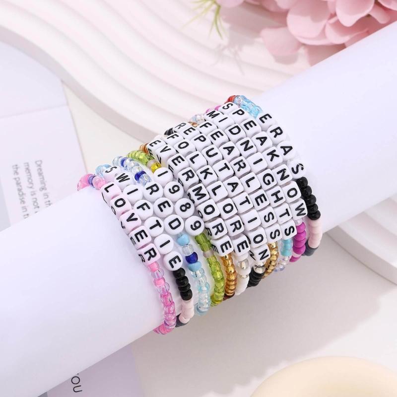 11Pcs Unique Swiftie Bracelets Adjustable Stretch Beaded Beach Bracelets Bohemian Swiftie Letter Bead Wristband Jewelry