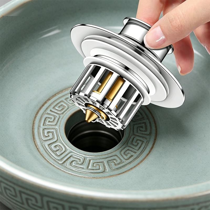 New Sinking Bathroom Kitchen Washbasin Sink Sewer Brass Basin Pop-up Sink Plug Drain Filter Drain Pipe (Silver,Brass) серебряный