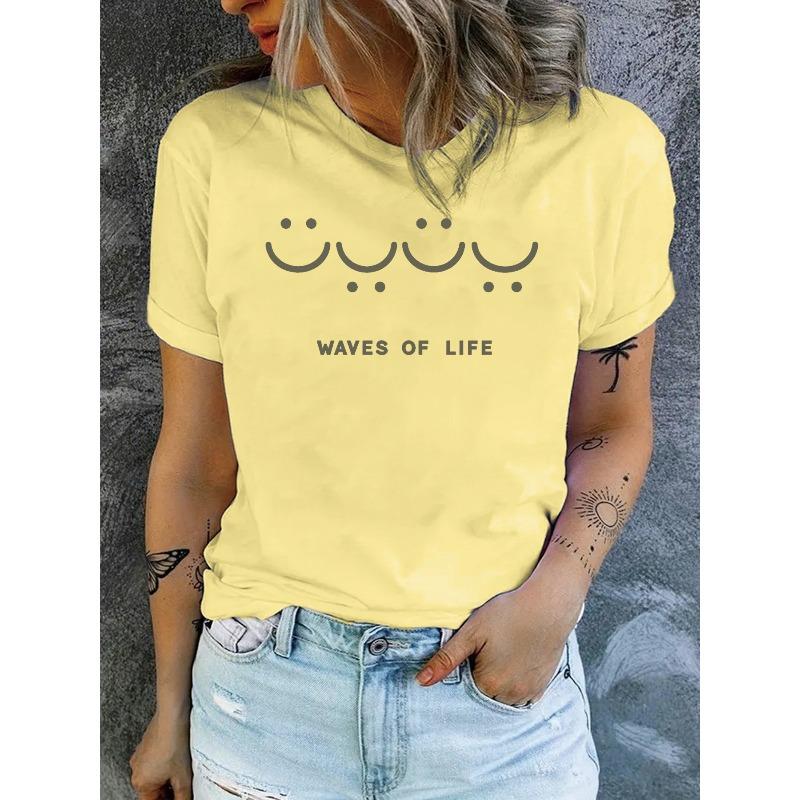Women's Casual Crew Neck T-Shirt with Letter Print - Soft Polyester, Machine Washable