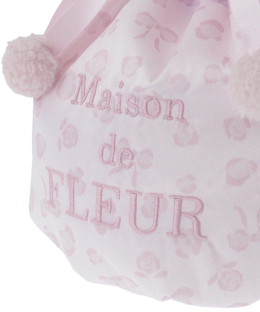 Maison de FLEUR Ribbon Leopard Print Drawstring Pouch, Light Pink, Size F, PouchDrawstring Bag, 08000554600