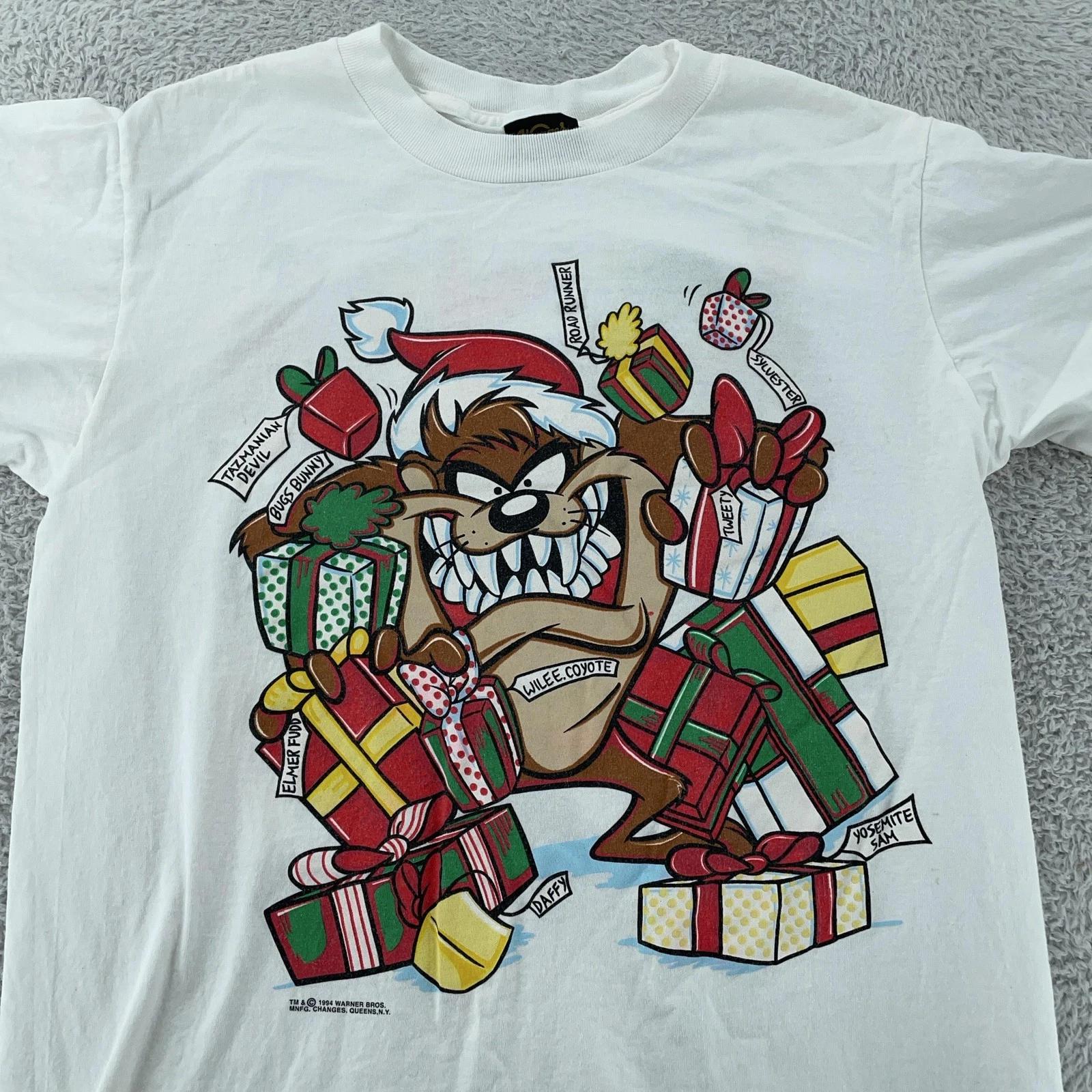 

Vintage Looney Tunes Taz Xmas Double Sided Shirt Mens M/L 1994 Made USA Tee 90s XL