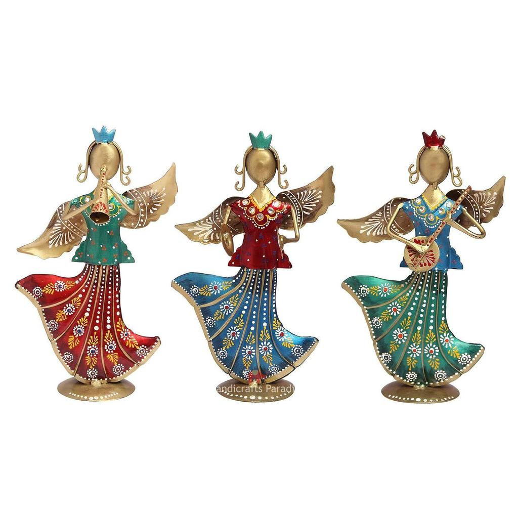 Wrought Iron Musical Angels for Home Décor Showpiece, 9.5 Inch, Set of 3 Piece