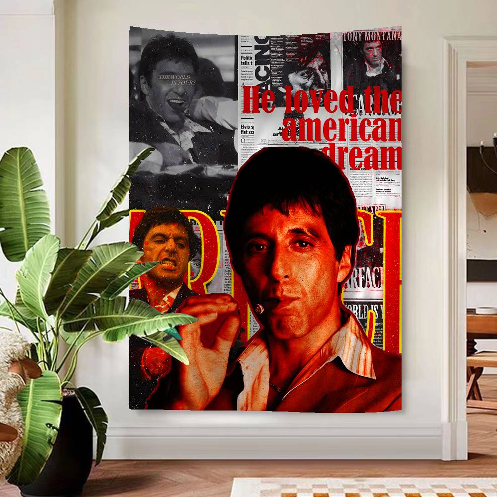 Retro Sscarface Film Cartoon Tapestry Art Science Fiction Room Home Decor Art Home Decor