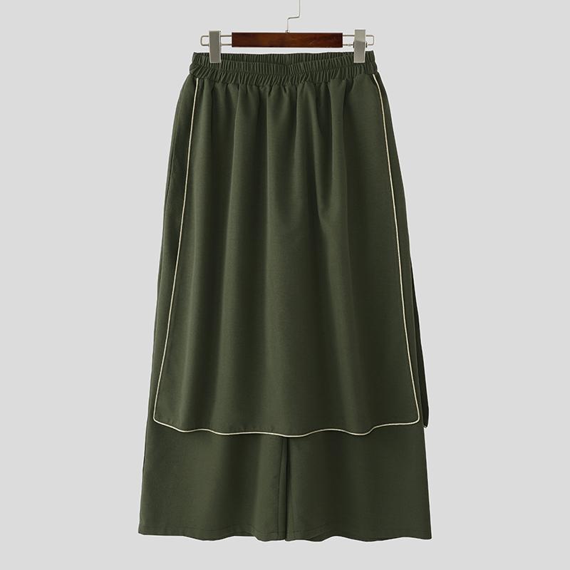 

INCERUN Retro Men Elastic Waist Stitching Irregular Layers Casual Long Pants Trousers 5XL армія зелений колір