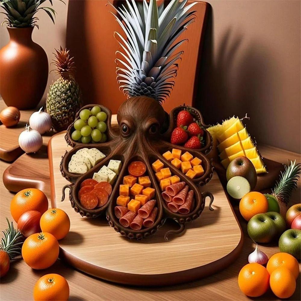 Wooden Octopus Food Platter Unique Octopus Charcuterie Boards  Family Dining Table