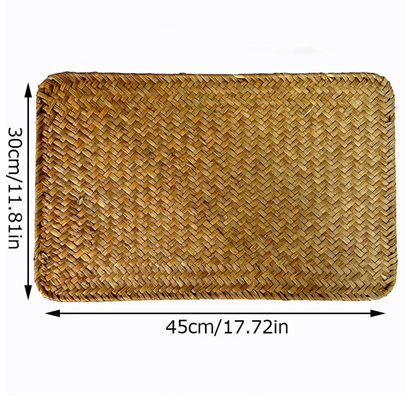 

1 шт. Квадратная подставка под чайник ручной работы, теплоизоляционная подставка, прямоугольная, из травы, винтажная ротанговая подставка, подставка для еды, плетеная 45x30CM