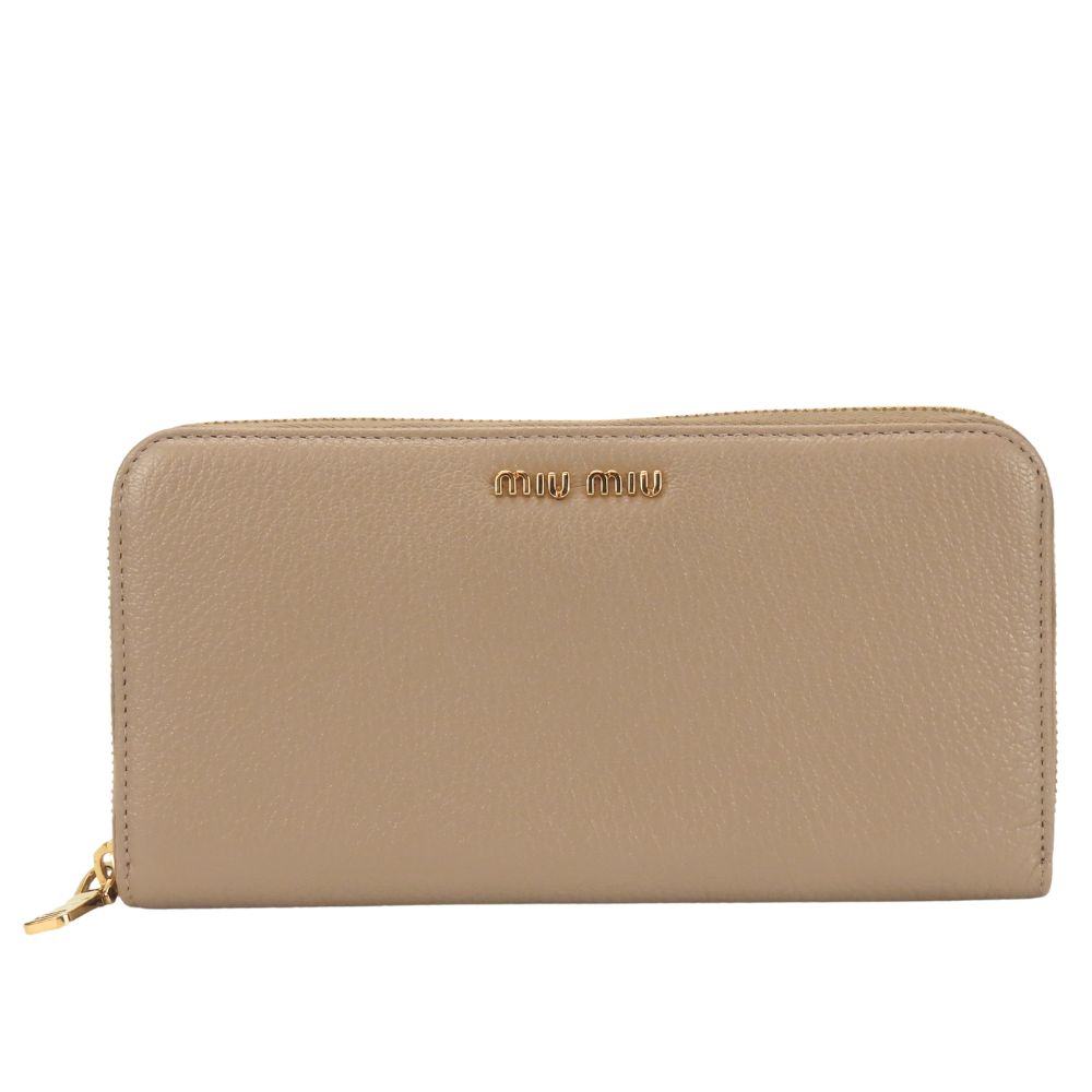 Used MIUMIU Purse Zip Around 5M0506 leather CAMMEO pink beige Dark marks color