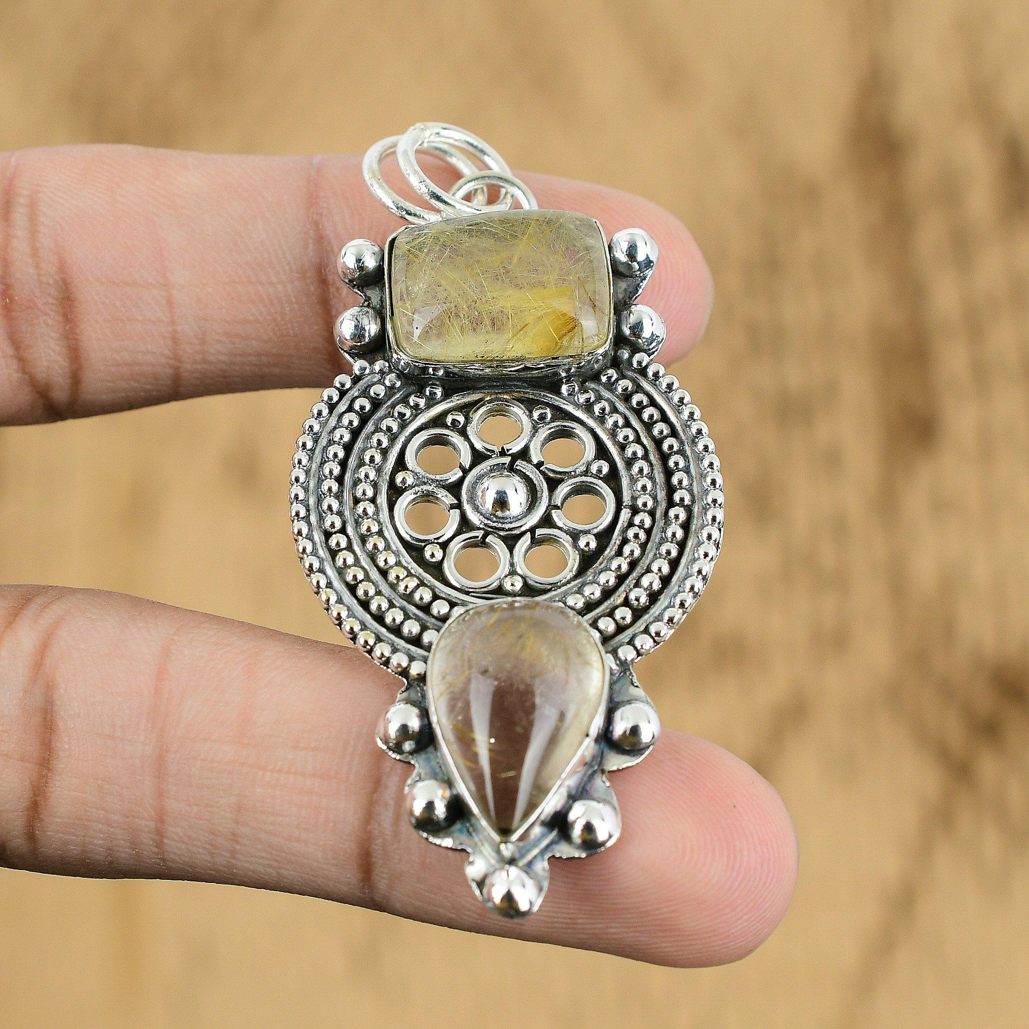 

Natural Golden Rutile Gemstone Jewelry 925 Sterling Silver Pendant For Women