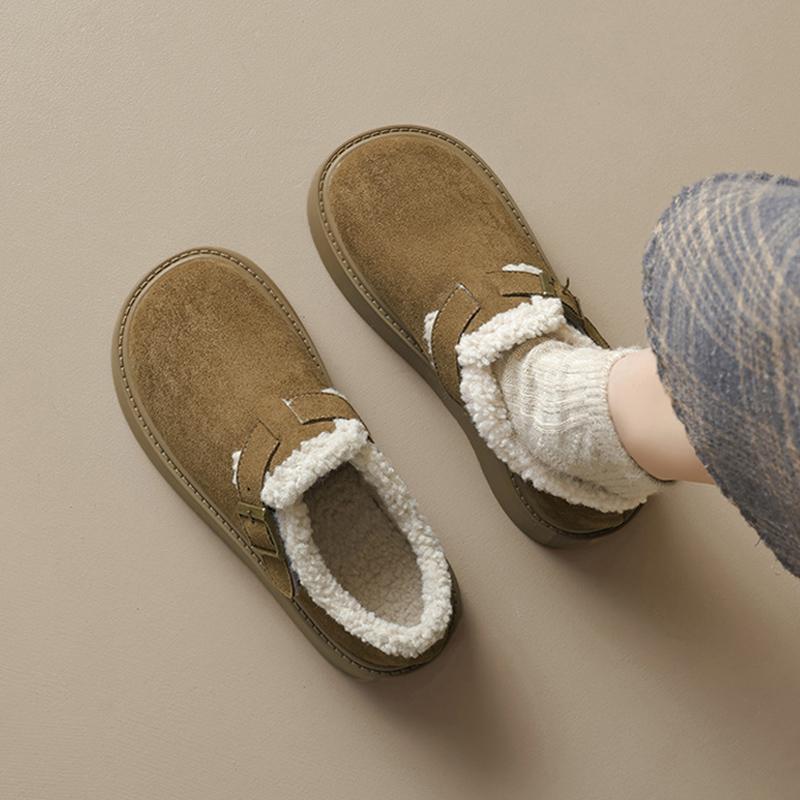 Winter Pelzschuhe Damen Slipper Warme Baumwollschuhe Dicke Sohle 4,5cm Rutschfest Modemarke Damen Winterschuhe Weich Übergröße 42