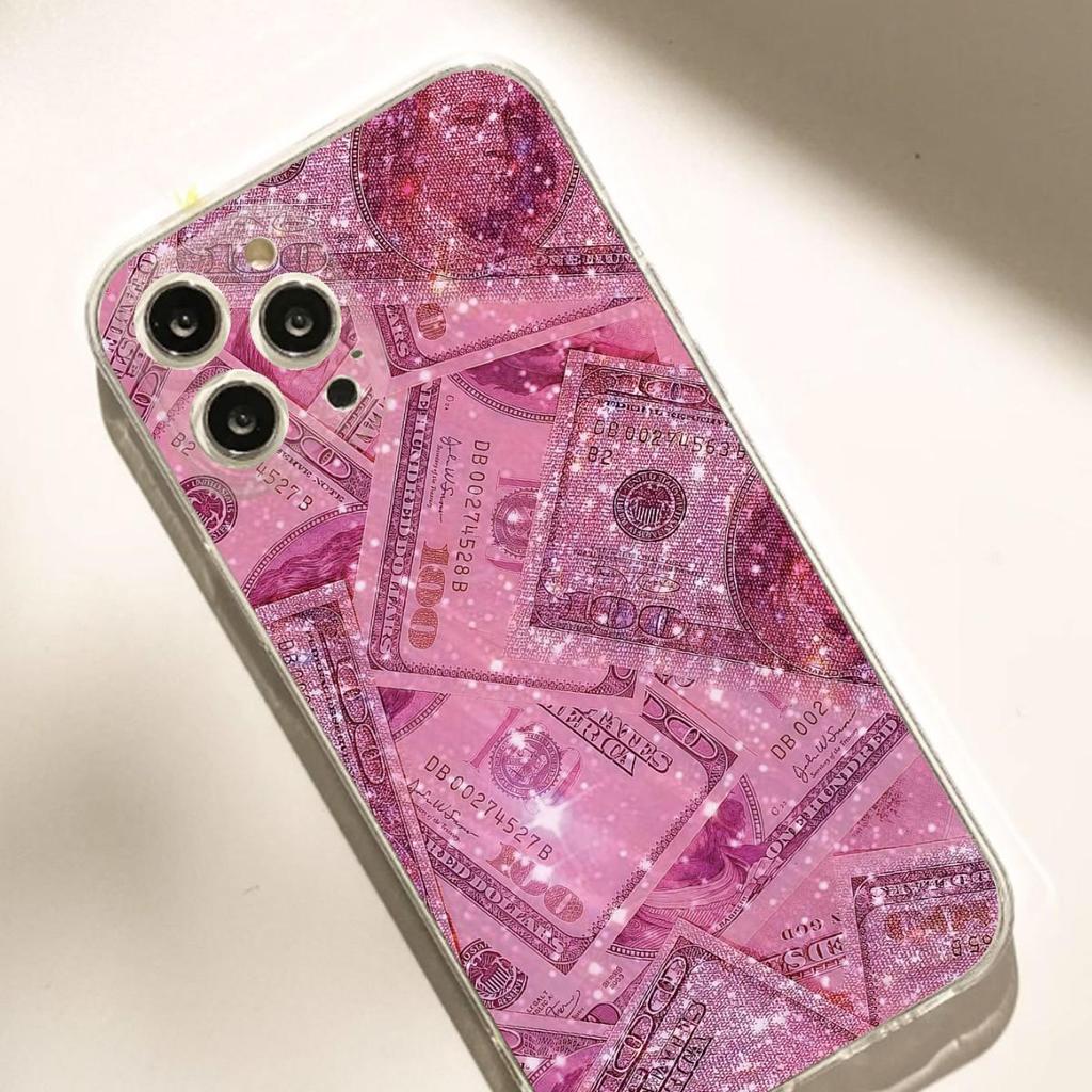 Pink Pattern Shockproof Transparent Case for iPhone 14-17 Pro Max