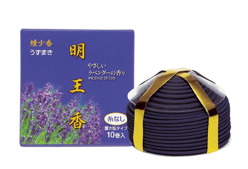 Maruesu Myoo Lavender Spiral 10 Stringless Incense, Low-Smoke Incense, Incense, Rolls,