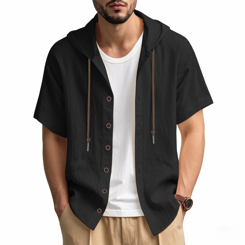 Camisa Ligera Transpirable de Manga Corta con Capucha Holgada para Hombre