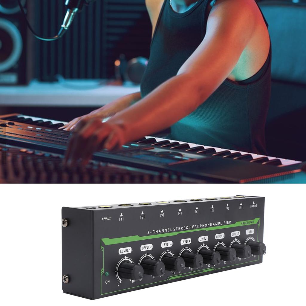 Headphone Amplifier 8 Channel Low Noise Portable Stereo Amplifier with RGB Light for Studio Family K