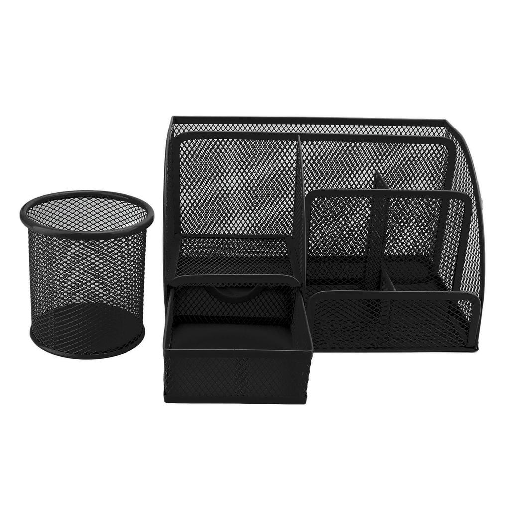 Stifthalter-Set Metallgitter 7 Fächer Multifunktionaler Schreibtischorganizer mit Schublade für Büro