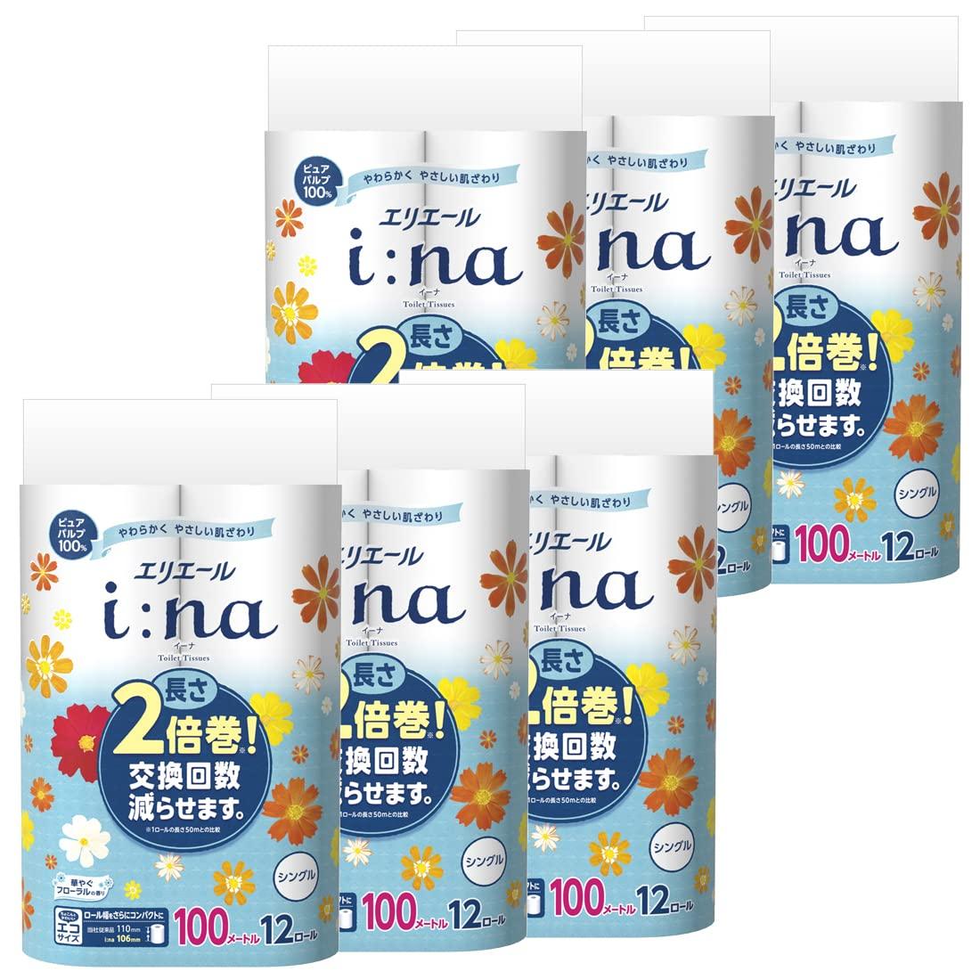 

Elleair Ina Toilet Paper Double Roll 100m x 72 rolls (12 rolls x 6 packs) Single 100% Pulp Gorgeous Floral Scent [Sold in Case]