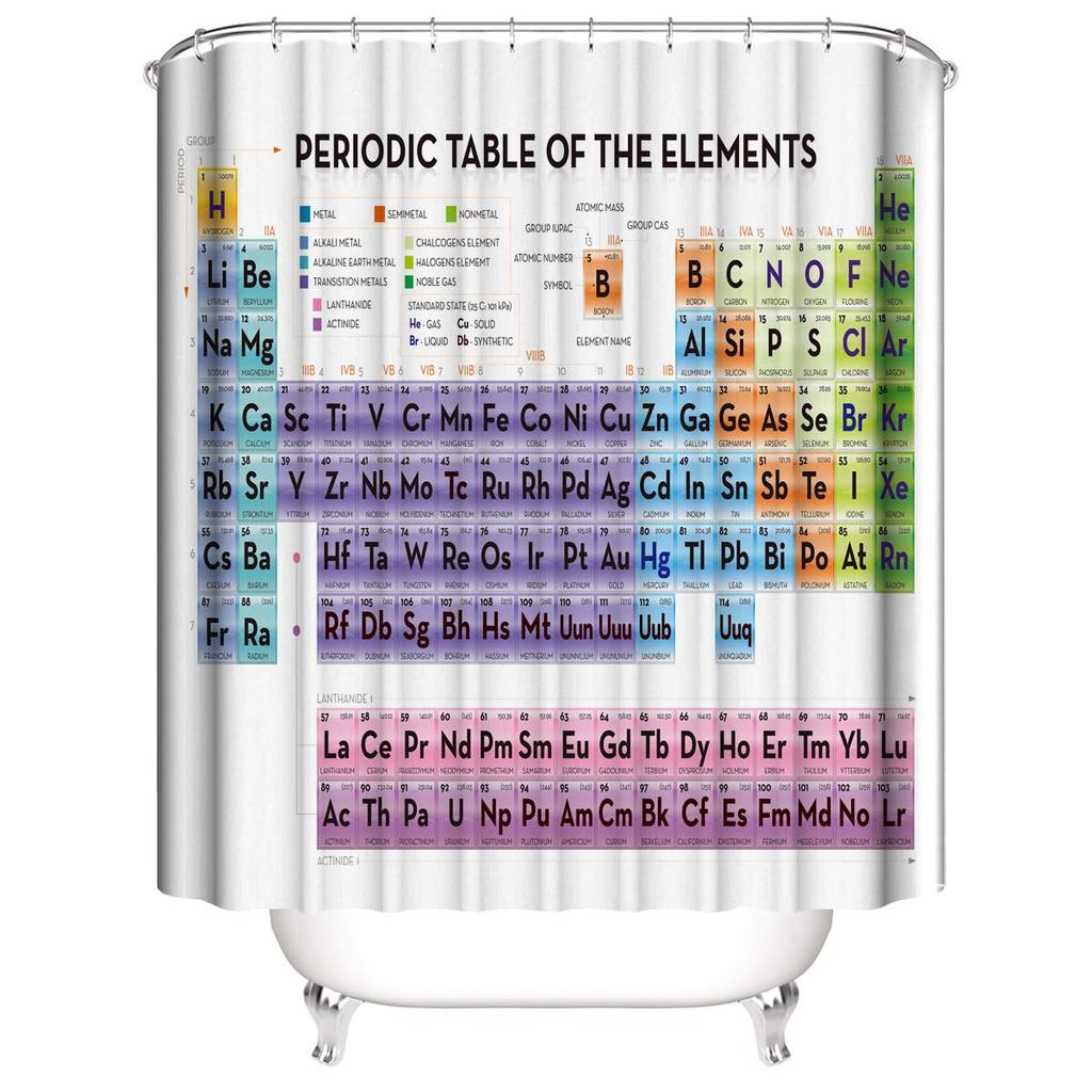 Periodic Table Of Elements Shower Curtain Colorful Science Technology Kid Chemical School Student Waterproof Fabric Bath Decor