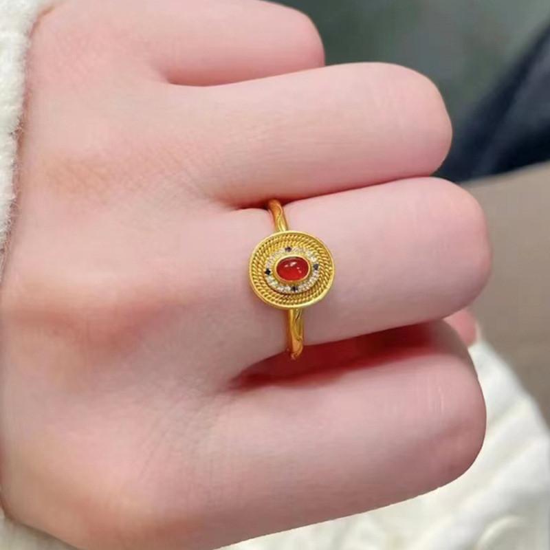 Offener Ring im Vintage-Stil für Damen mit Edelsteininlay Verstellbares Kupferdesign für modische Eleganz