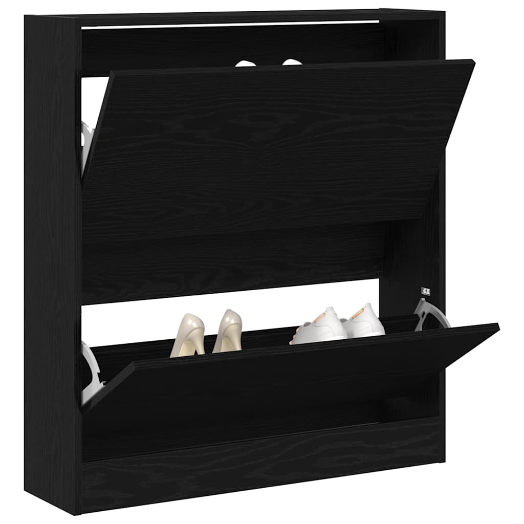 Shoe Cabinet with Shelf Black Oak Effect 80 X 21 X 87.5 Cm