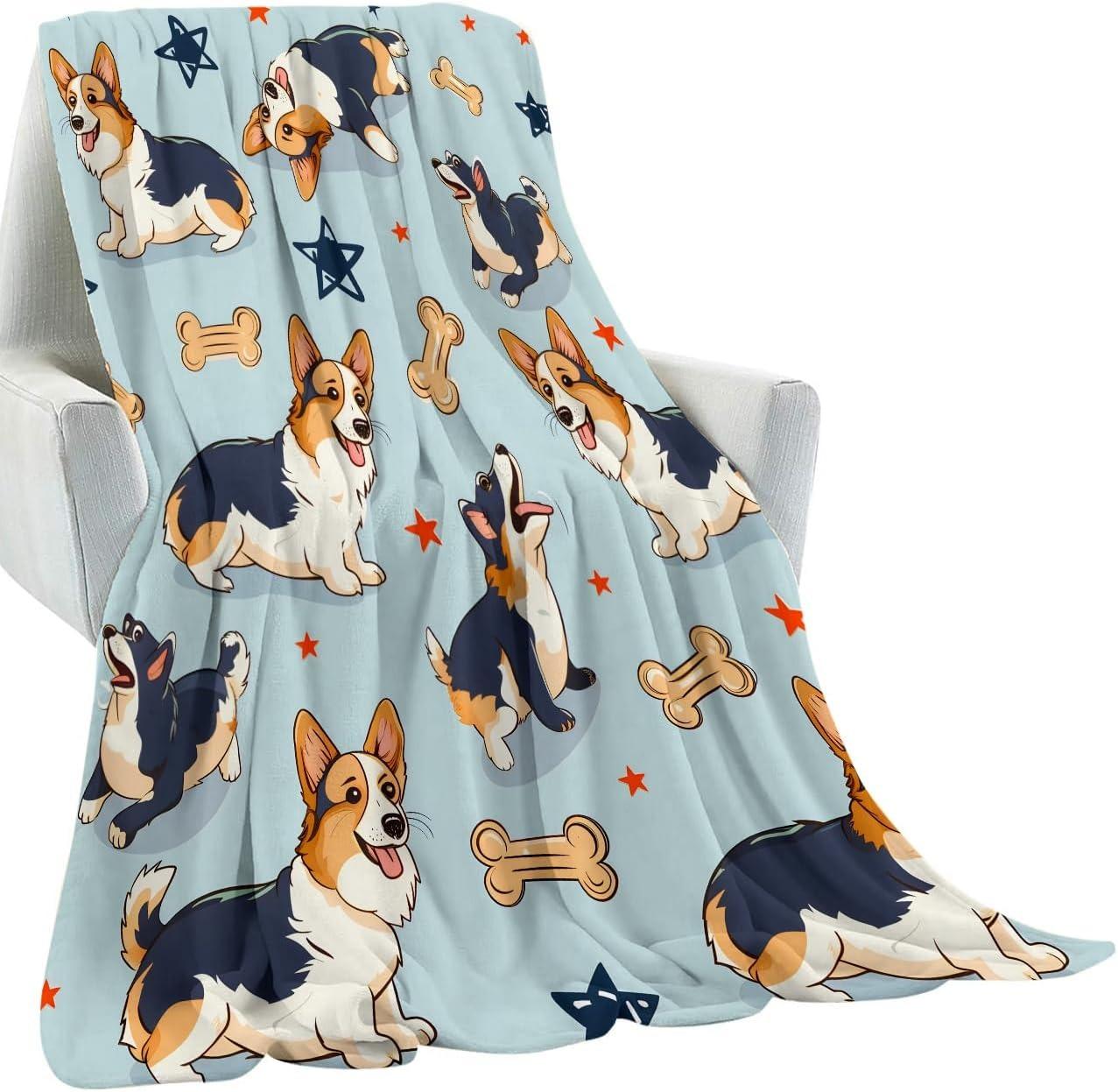 1PC Lovely Corgi Throw Thin Blanket Gifts for family friends Couch Bed Car Home Camping For animals Dogs Lovers all season use 75x90cm