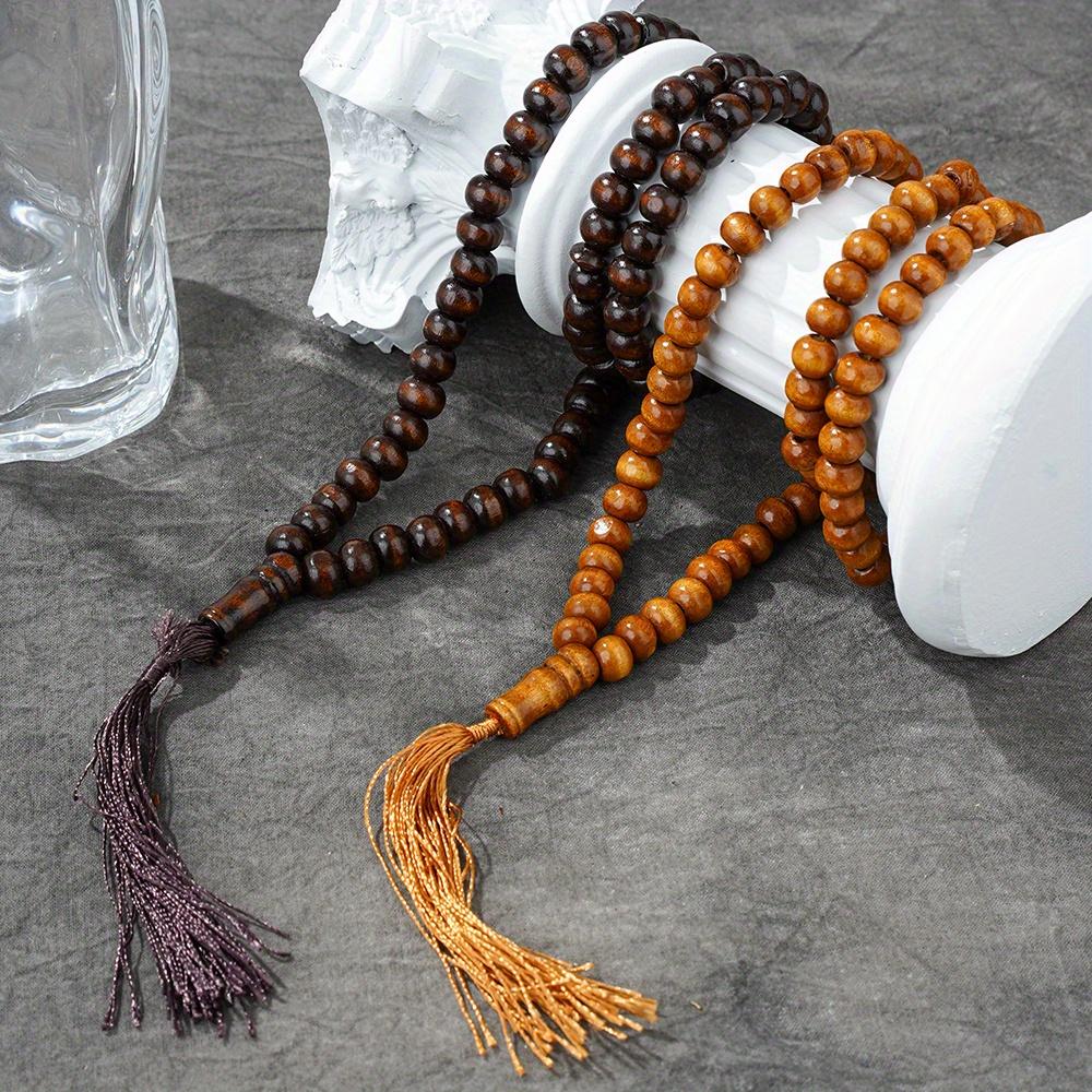 99 korálků muslimské modlitební korálky elegantní dřevěné islámské modlitební počítací střapec denní modlitební korálky elegantní modlitební korálky | korálky s hladkou texturou,