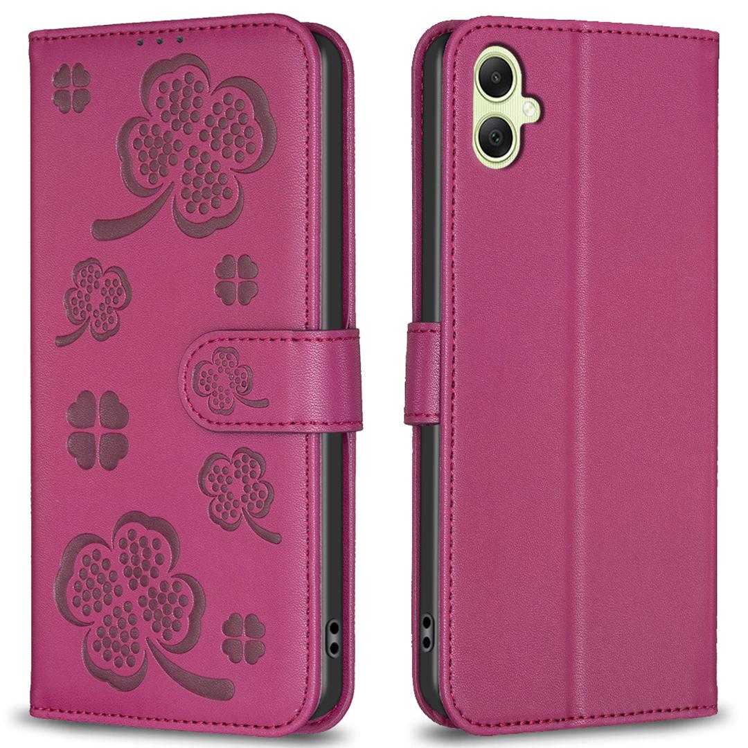 

For Samsung Galaxy A06 4G Case PU Leather Wallet Stand Phone Cover Clover Pattern Rose