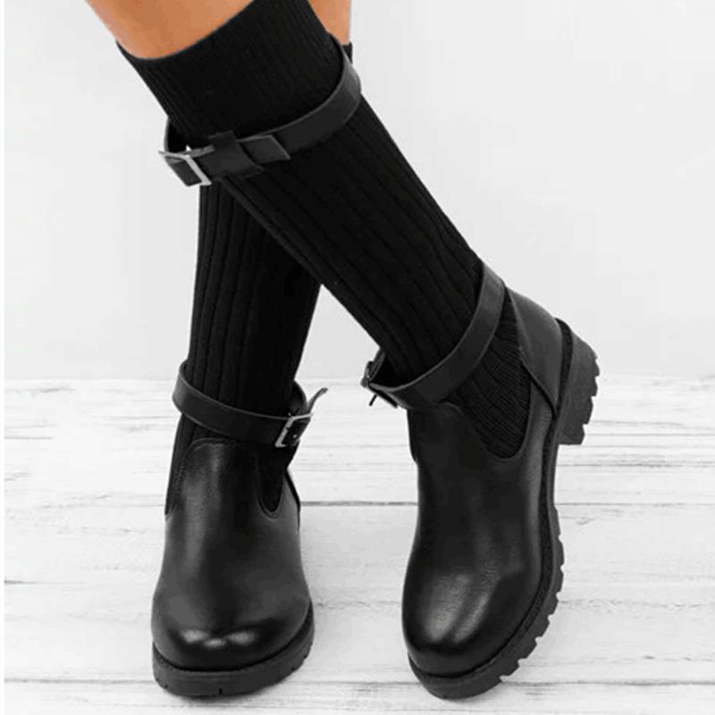 Autumn/Winter 2021 Women s Leather Mid-Calf Round Toe Boots 36