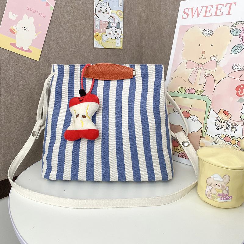 Korean version of retro literary handbag simple small fresh striped shoulder bag casual fashion large capacity shopping bag bag