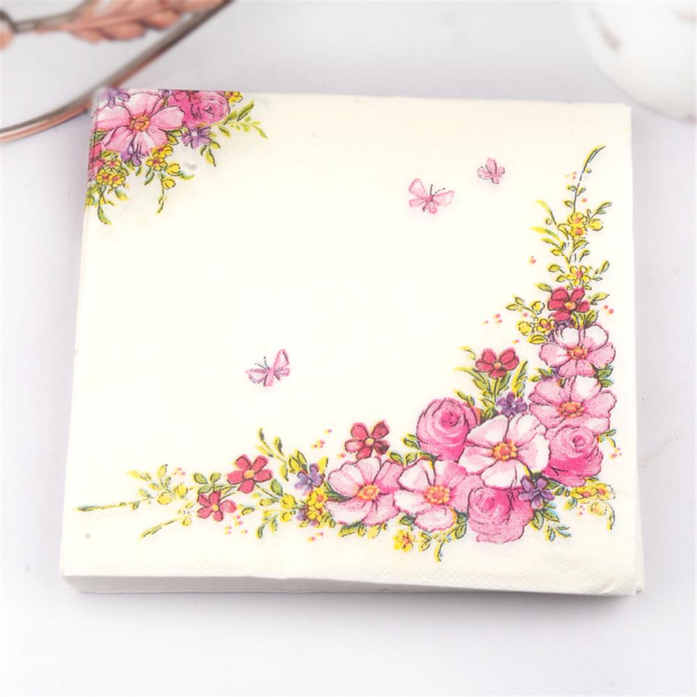 20pcs Wedding Napkins Disposable Printed Square Tissue Flower Rose Napkins Cafe&Tea Paper Napkins Decoupage Party Decoration