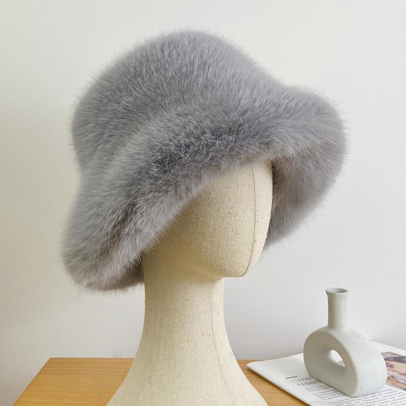 Autumn and winter imitation fox hair bucket hat women's cold and warm ear protection Mongolian hat fashion show small face