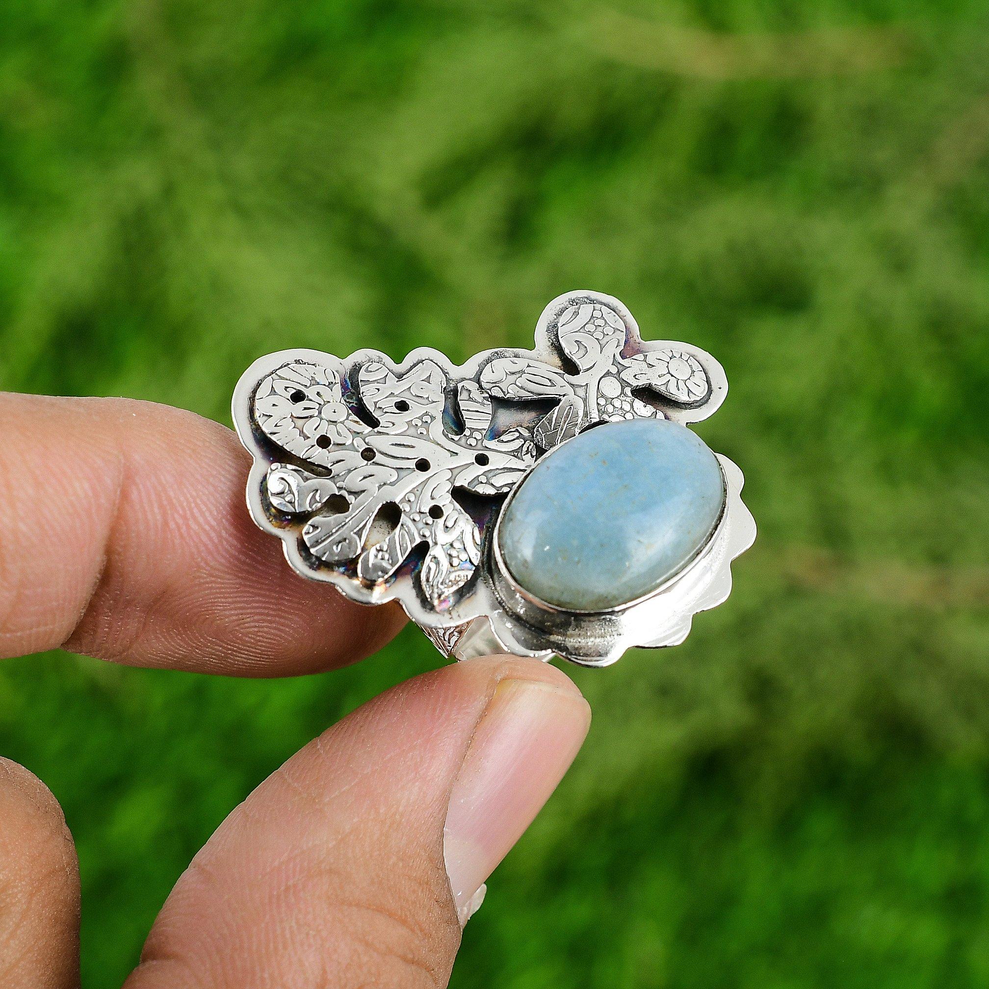 

Свадебный подарок для нее Кольцо из серебра 925 пробы с натуральным аквамарином и россыпью камней, регулируемое Adjustable