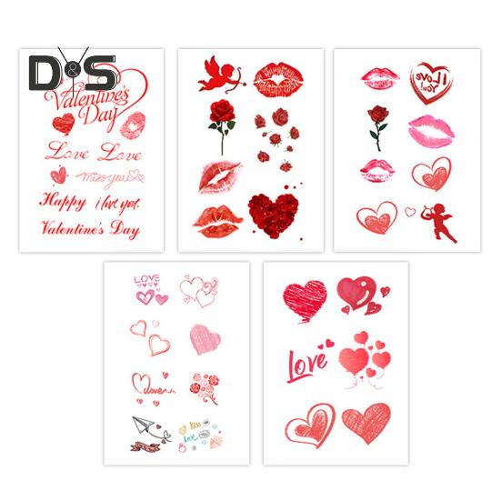 

10 шт. Тимчасові наклейки для татуювань. Червоне кохання. Серце. Губи. Троянда. Водонепроникні фальшиві наклейки. Боді-арт. Татуювання на день народження до Дня святого Валентина A