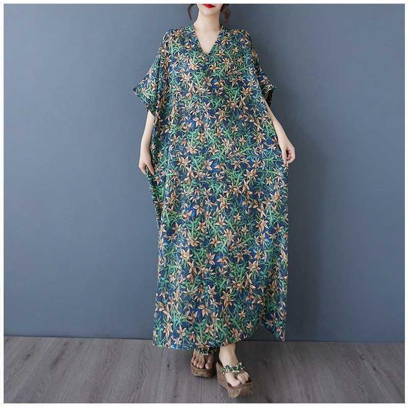 Women's Vintage Long Dress with Cotton and Linen Patterns