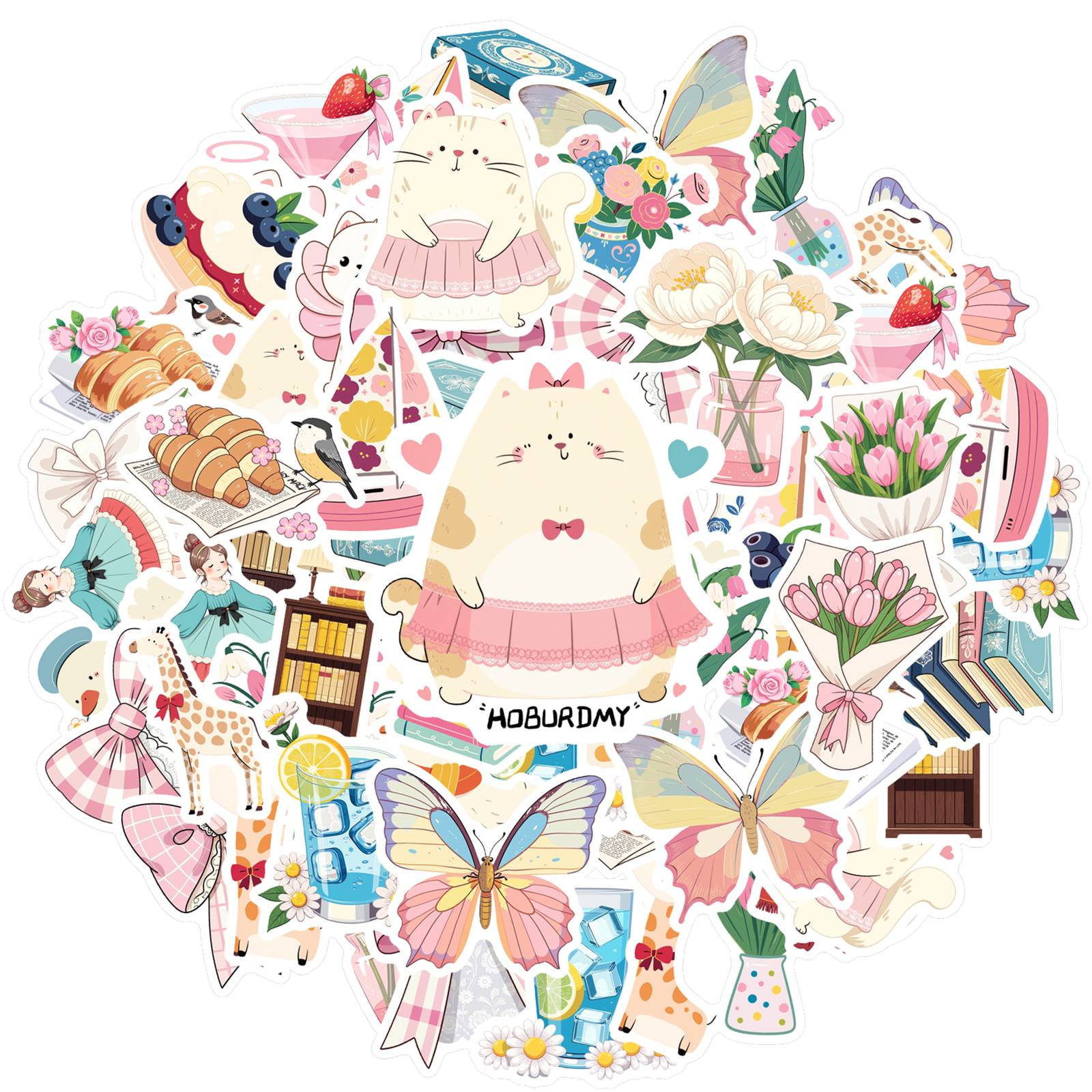 

35pcs-50pcs Elegant Desserts Stickers Cute Flowers Stationery Stickers Stickers For Notebook Luggage Mobile Phone Cup