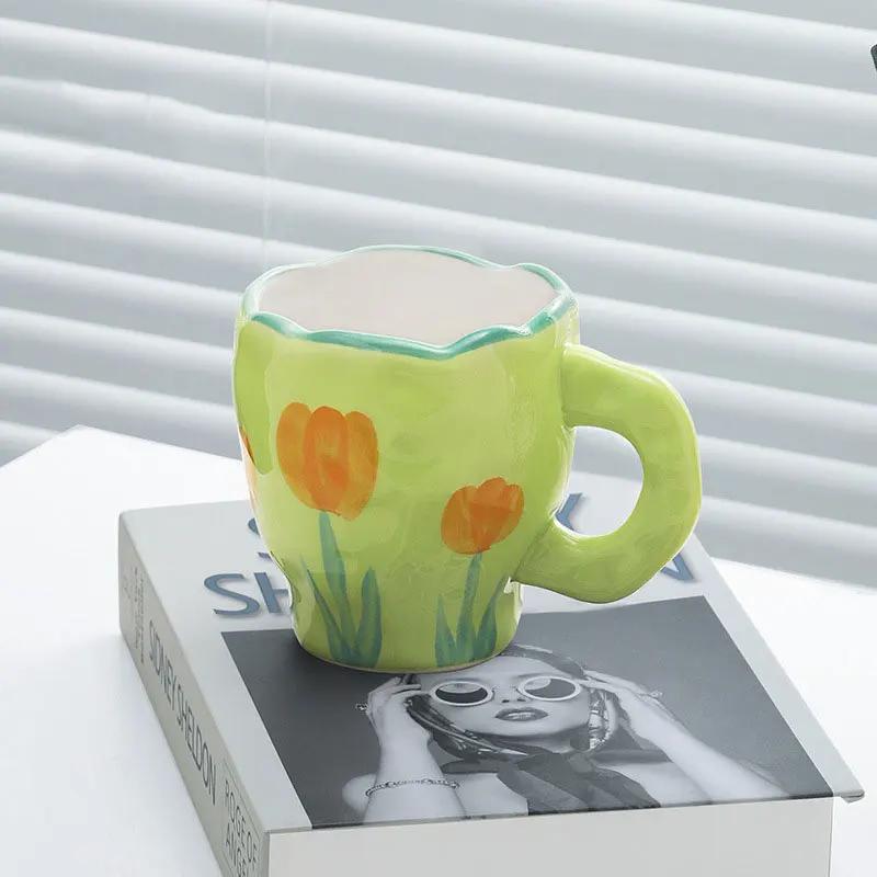 Japanese Hand Painted The Blue Sky and White Clouds Coffee Cup with Saucer Ceramic Handmade Tea Cup Saucer Set Cute Gift for Her