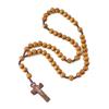 Handmade Natural Wood Bead Rosary with Cross & European American Design