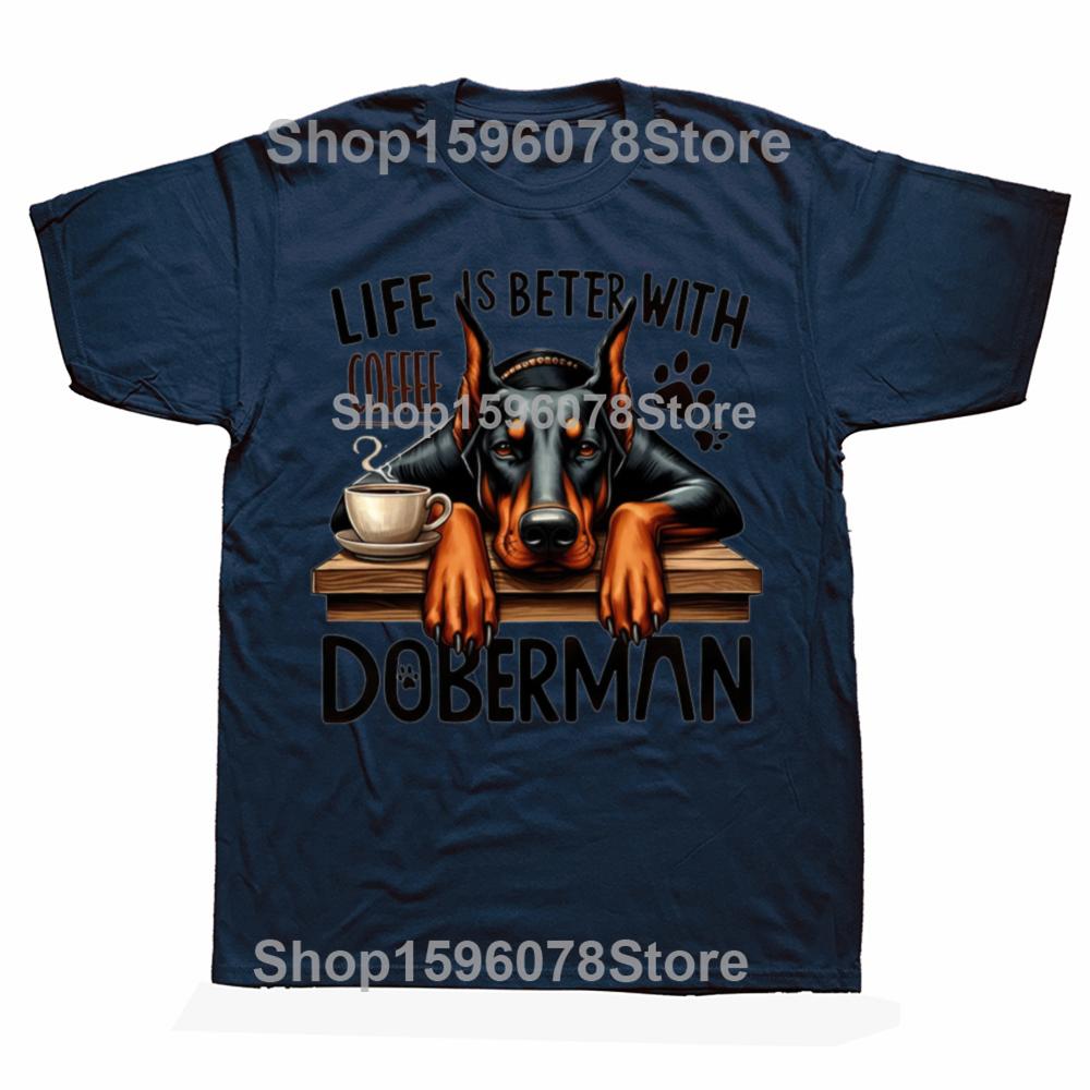 

Hot Life Is Better with Coffee Doberman Dog Graphic Short Sleeve TShirts for Men Women Loose TShirt Casual Summer TShirts S