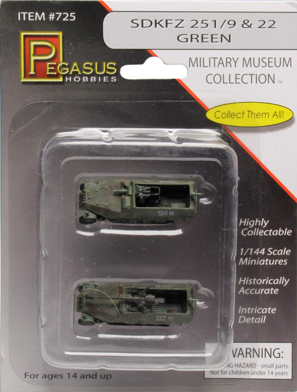 

Pegasus Hobby Вторая мировая война Немецкий зеленый монохром готового изделия PH725 1/144 Sd.kfz.251/9 и 251/22 Самоходная установка, (Набор 2) Предварительно окрашенный зелёный