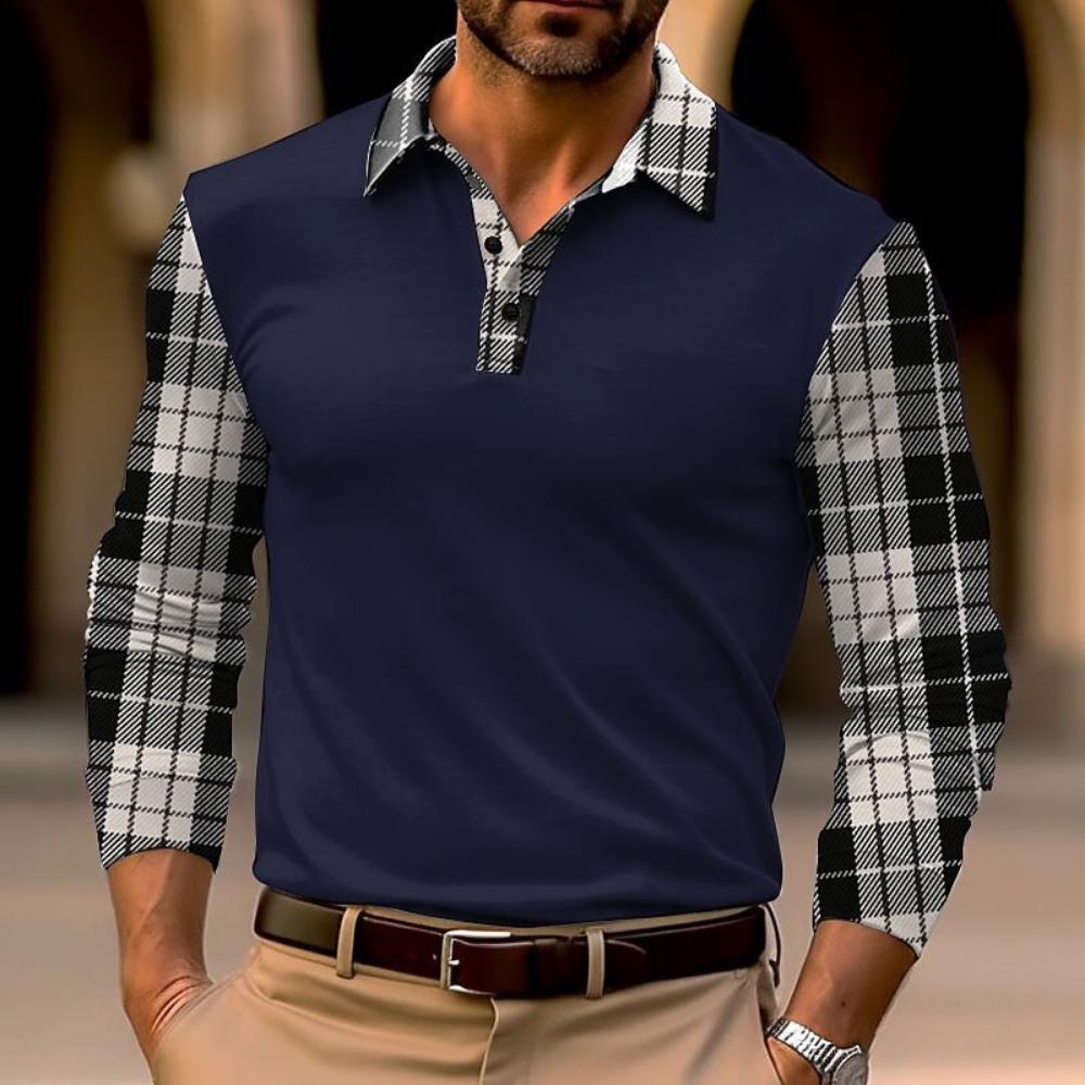 Fashion Men's Long Sleeve Polo Shirt Home Casual Comfortable Long Sleeve Button Down Top